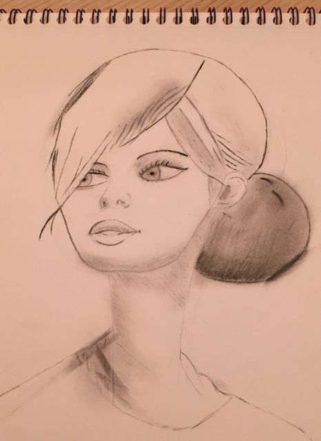 Drawing titled "Portrait femme" by Elodie Dupont, Original Artwork, Graphite