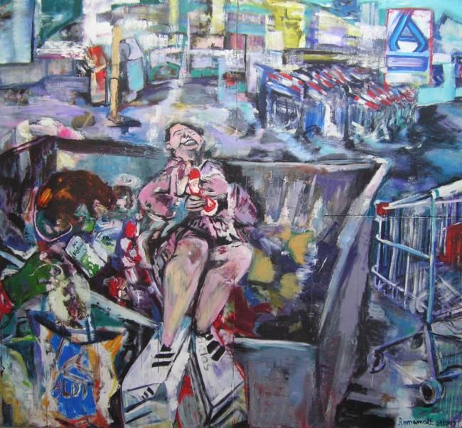 Malerei mit dem Titel "Nach Ladenschluß" von Annamalt & Edward Naujok, Original-Kunstwerk, Öl