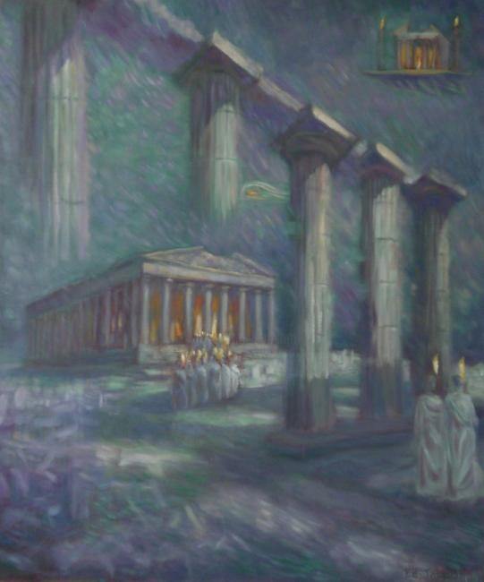 Painting titled "Acropolis Lights" by Edward Tabachnik, Original Artwork, Oil