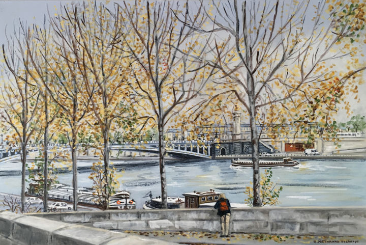 Pintura titulada "Les quais de Seine" por Edwige Mitterrand Delahaye, Obra de arte original, Oleo Montado en Bastidor de cam…