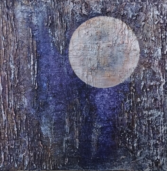 Pintura intitulada "Lune bleue" por Edwige Argant, Obras de arte originais, Acrílico Montado em Armação em madeira