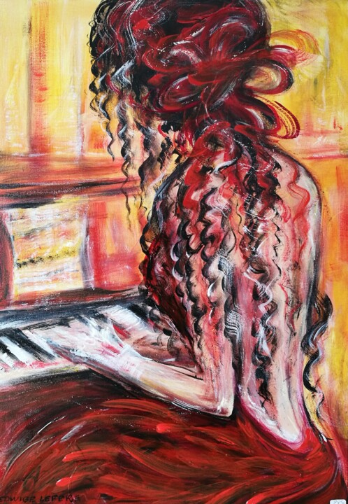 Painting titled "LA LECON DE PIANO 5…" by Edwige (Edges) Lefevre, Original Artwork, Acrylic