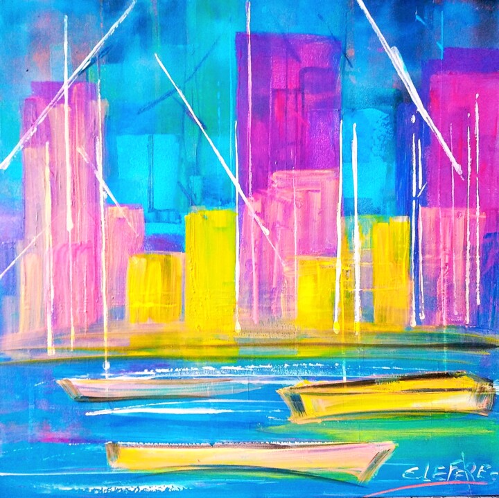 Schilderij getiteld "Cité de la voile Ta…" door Edwige (Edges) Lefevre, Origineel Kunstwerk, Acryl