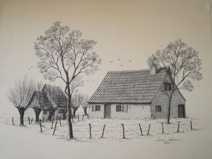 Drawing titled "Vervlogen tijd" by Edwin, Original Artwork, Ink
