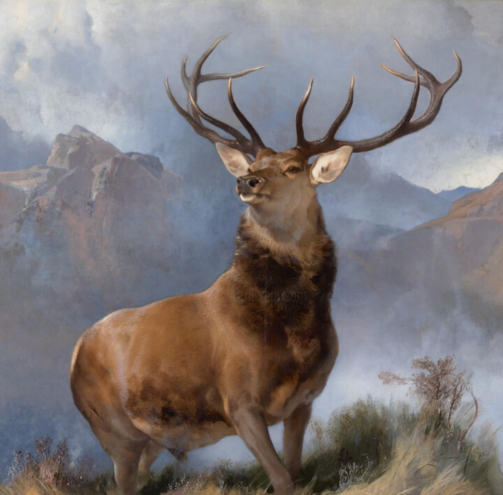 Peinture intitulée "Le monarque de Glen" par Edwin Landseer, Œuvre d'art originale, Huile