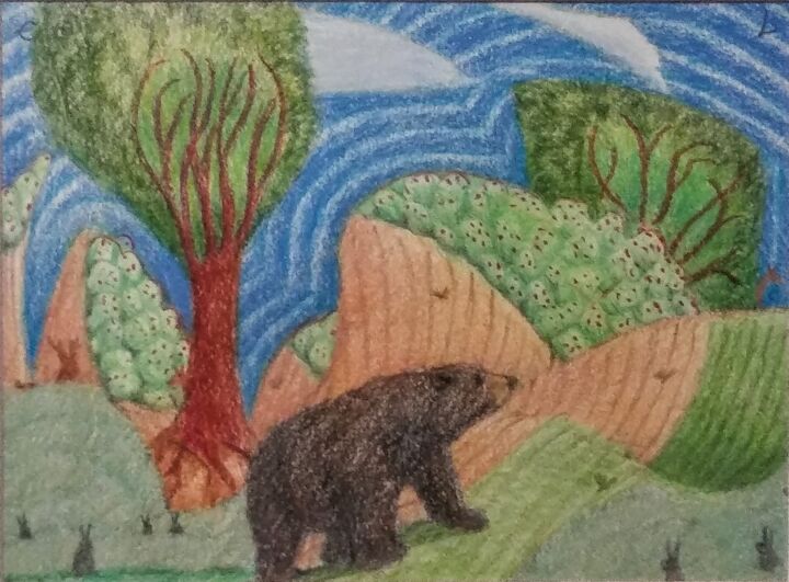 Dessin intitulée "The Bear went over…" par Edwin Loftus, Œuvre d'art originale, Crayon Monté sur Autre panneau rigide