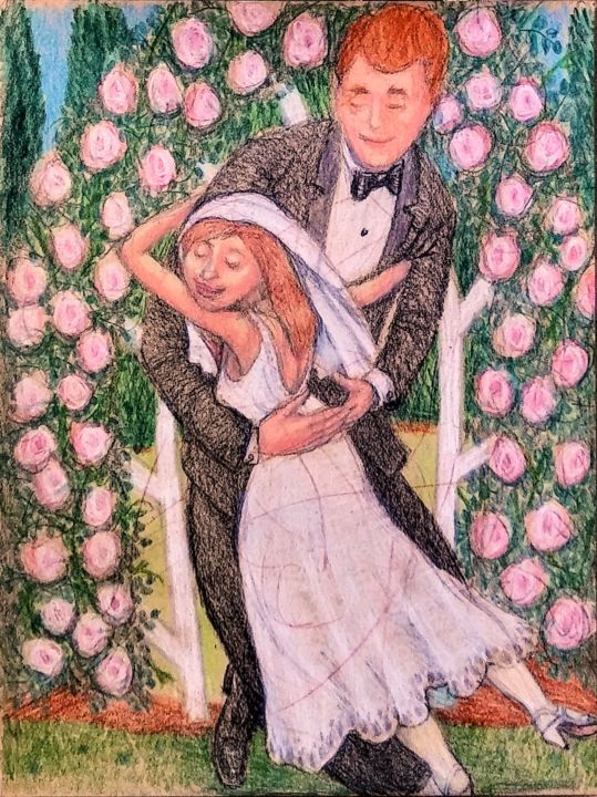「The Bride and Groom」というタイトルの描画 Edwin Loftusによって, オリジナルのアートワーク, 鉛筆