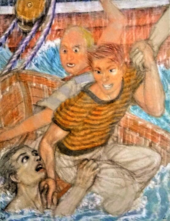 Disegno intitolato "Peril at Sea" da Edwin Loftus, Opera d'arte originale, Matita Montato su Altro pannello rigido