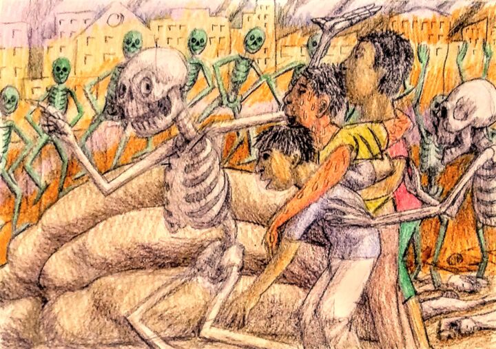 Disegno intitolato "Dance Macabre 3, ea…" da Edwin Loftus, Opera d'arte originale, Matita