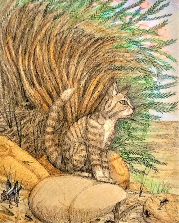 Desenho intitulada "The Wild Cat" por Edwin Loftus, Obras de arte originais, Lápis Montado em Outro painel rígido