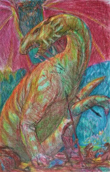 Zeichnungen mit dem Titel "Slaying the Dragon" von Edwin Loftus, Original-Kunstwerk, Bleistift Auf Andere starre Platte mont…