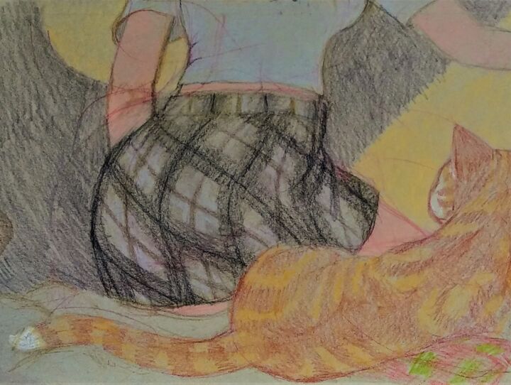 Dessin intitulée "Don't Sit on Me!" par Edwin Loftus, Œuvre d'art originale, Pastel Monté sur Autre panneau rigide