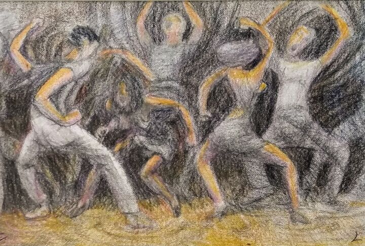 Dibujo titulada "Dancers 4" por Edwin Loftus, Obra de arte original, Pastel Montado en Otro panel rígido