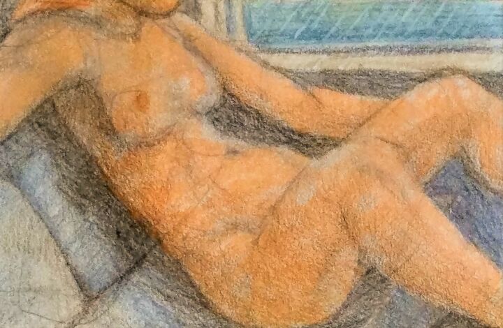 Rysunek zatytułowany „Nude in an Automobi…” autorstwa Edwin Loftus, Oryginalna praca, Pastel Zamontowany na Inny sztywny pan…
