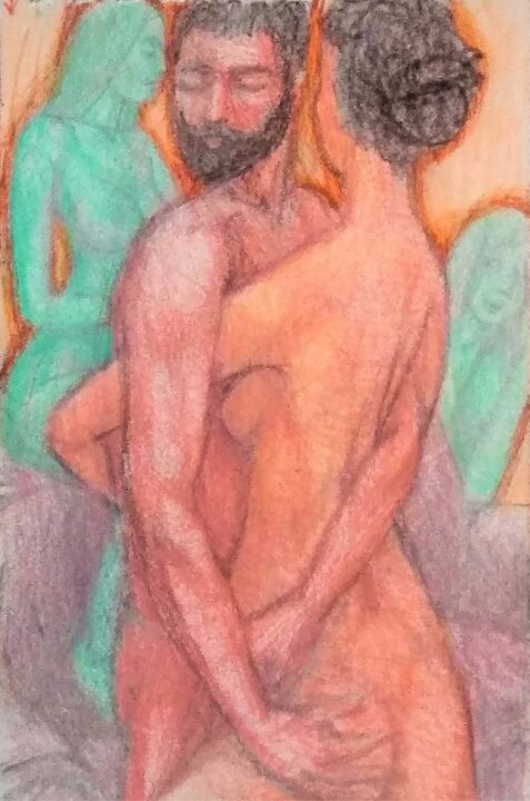 Tekening getiteld "Lovers 34" door Edwin Loftus, Origineel Kunstwerk, Pastel Gemonteerd op Andere stijve panelen