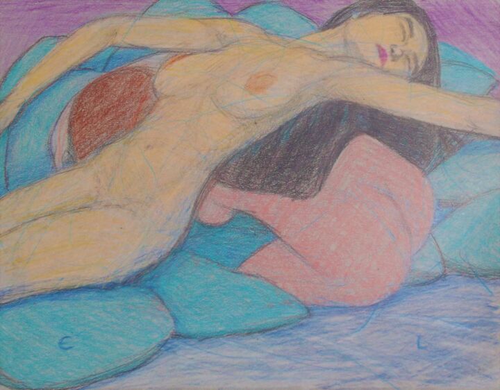 Dessin intitulée "Lovers 45" par Edwin Loftus, Œuvre d'art originale, Pastel Monté sur Autre panneau rigide