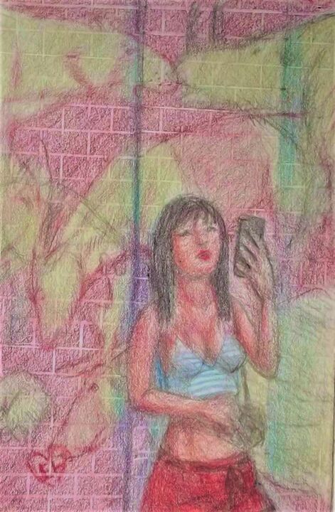 Drawing titled "Waiting for a Ride…" by Edwin Loftus, Original Artwork, Pastel Mounted on Other rigid panel