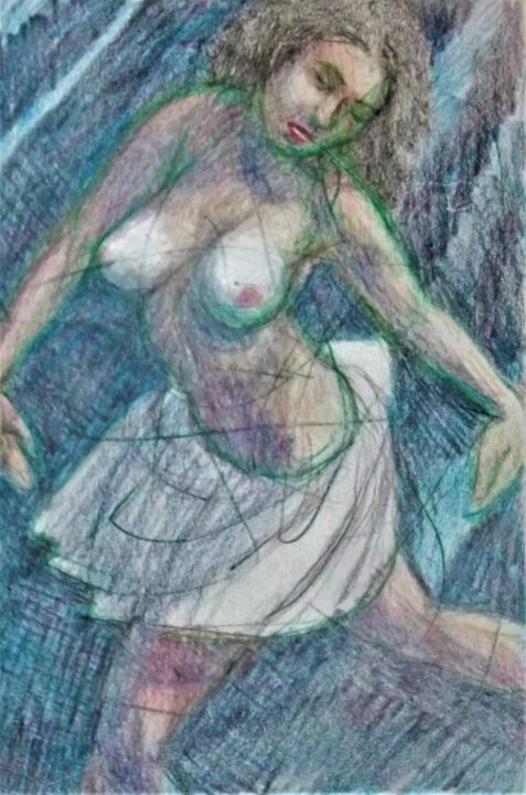 Dessin intitulée "Woman Dancing Alone…" par Edwin Loftus, Œuvre d'art originale, Pastel Monté sur Autre panneau rigide