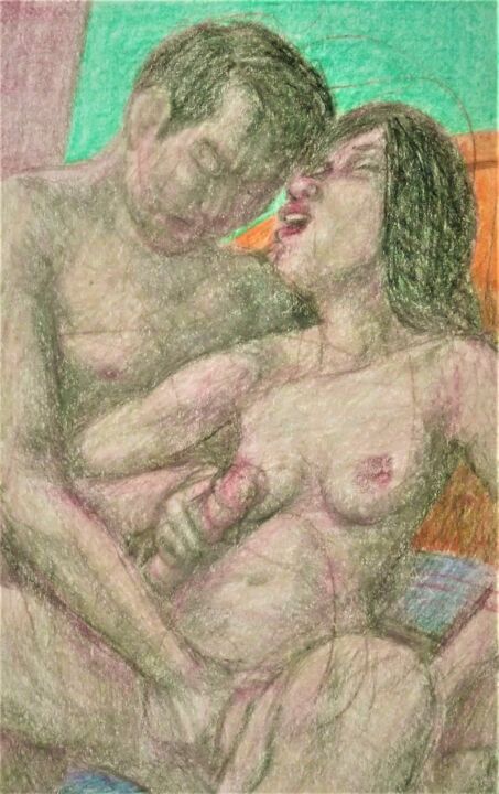 Drawing titled "Lovers 65" by Edwin Loftus, Original Artwork, Pastel Mounted on Other rigid panel