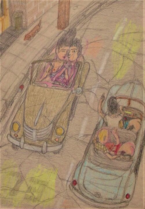 Dessin intitulée "Cruising the Gut, 1…" par Edwin Loftus, Œuvre d'art originale, Pastel Monté sur Autre panneau rigide