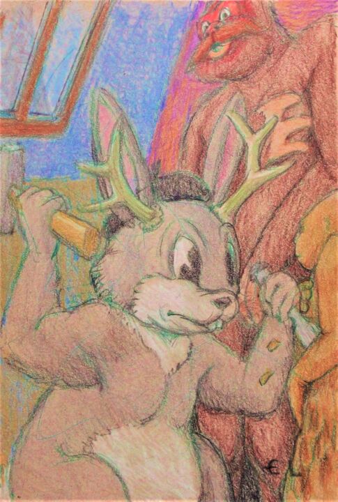 Drawing titled "Jackelope the Sculp…" by Edwin Loftus, Original Artwork, Pastel Mounted on Other rigid panel