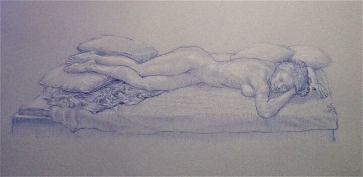 Drawing titled "Study of a Nude Fem…" by Edwin Loftus, Original Artwork, Pastel Mounted on Other rigid panel