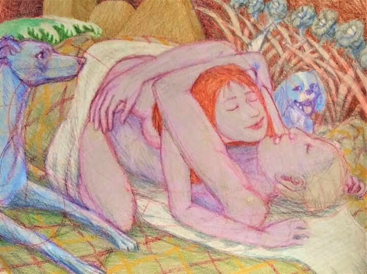 Dibujo titulada "Lovers 108" por Edwin Loftus, Obra de arte original, Pastel Montado en Otro panel rígido