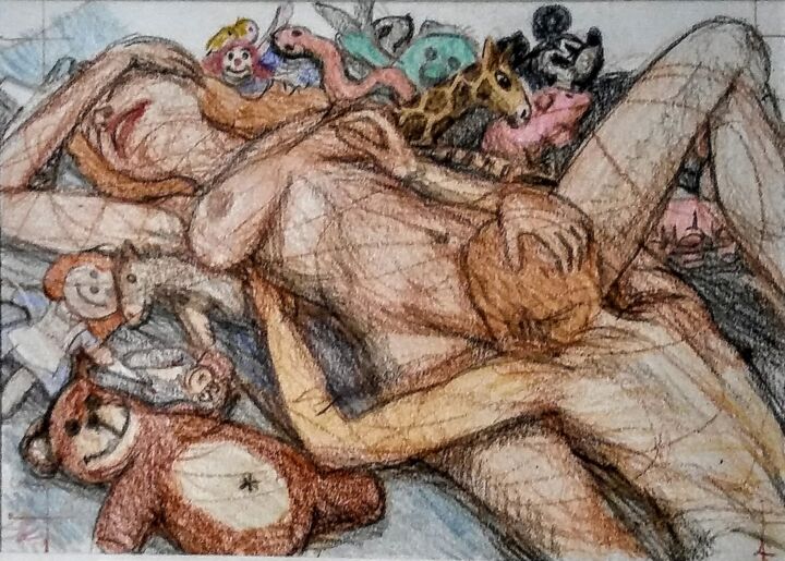 Disegno intitolato "Lovers 120, realiza…" da Edwin Loftus, Opera d'arte originale, Pastello Montato su Altro pannello rigido