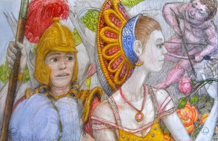 Dessin intitulée "Cruel Cupid's Gest" par Edwin Loftus, Œuvre d'art originale, Pastel