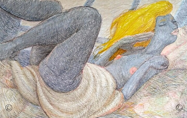 Σχέδιο με τίτλο "Gray Morning Nude" από Edwin Loftus, Αυθεντικά έργα τέχνης, Παστέλ