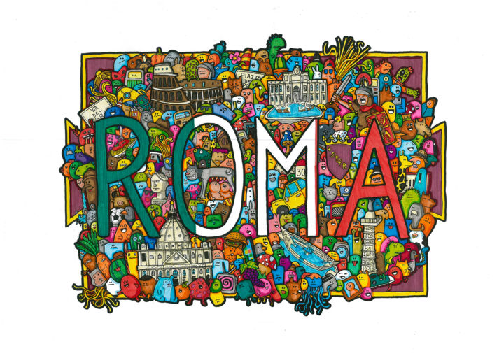 Drawing titled "Roma" by Patrizio Genna, Original Artwork, Marker