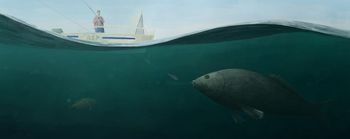 Peinture intitulée "Big fish" par Iltay Sayyed, Œuvre d'art originale, Travail numérique 2D