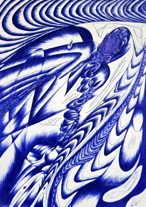 Рисунок под названием "Movement of time" - Eeyatus, Подлинное произведение искусства, Шариковая ручка