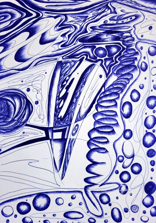 Рисунок под названием "Running rivers of l…" - Eeyatus, Подлинное произведение искусства, Шариковая ручка