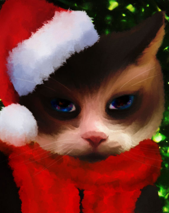 Digital Arts titled "New Year Cat" by Efferri, Original Artwork, Digital Painting