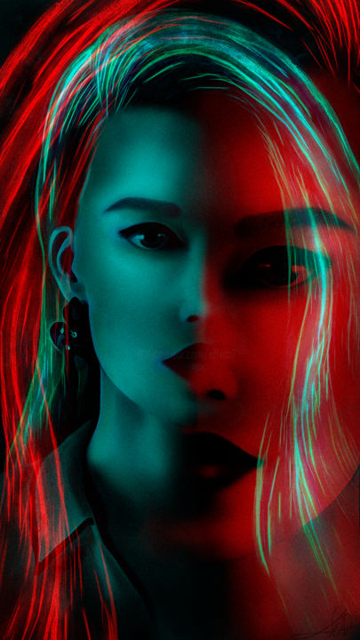 Digital Arts titled "Neon Girl" by Efferri, Original Artwork, Digital Painting