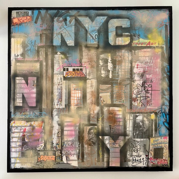 Painting titled "NYC by EFKA9" by Efka9, Original Artwork, Acrylic Mounted on Wood Stretcher frame