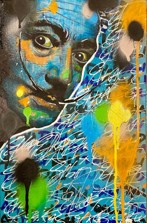 Schilderij getiteld "Dalí by EFKA9" door Efka9, Origineel Kunstwerk, Acryl Gemonteerd op Frame voor houten brancard