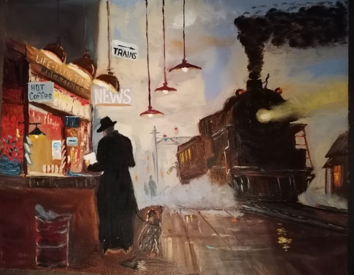 Peinture intitulée "Night platform" par Igor Efremov, Œuvre d'art originale, Huile