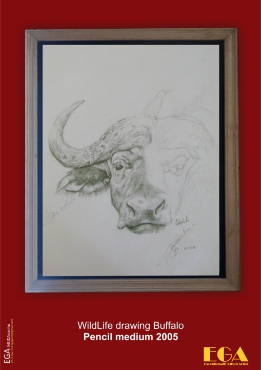 Painting titled "buffalo-emudaart-co…" by Ega Mudavanhu, Original Artwork