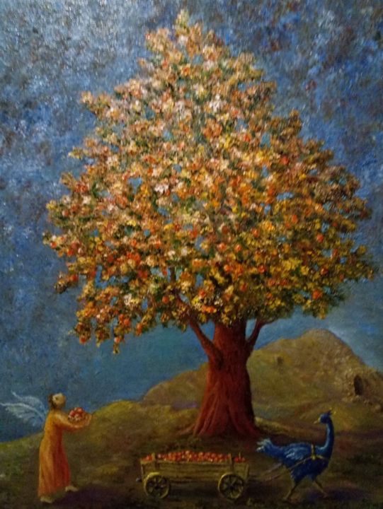 Painting titled "Сбор райских яблочек" by Egen Mirochnik, Original Artwork, Oil