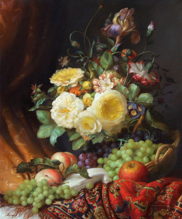 Painting titled "Flowers" by Dmitrii Sevriukov, Original Artwork, Oil