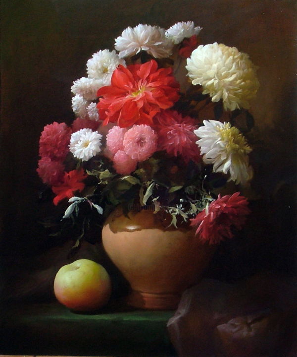 Painting titled "Flowers" by Dmitrii Sevriukov, Original Artwork, Oil