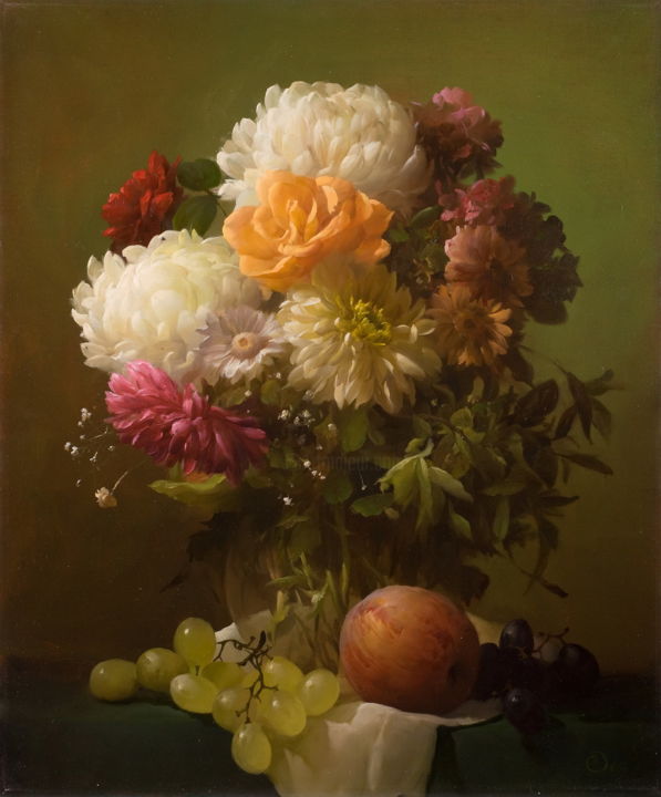 Pittura intitolato "Flowers" da Dmitrii Sevriukov, Opera d'arte originale, Olio