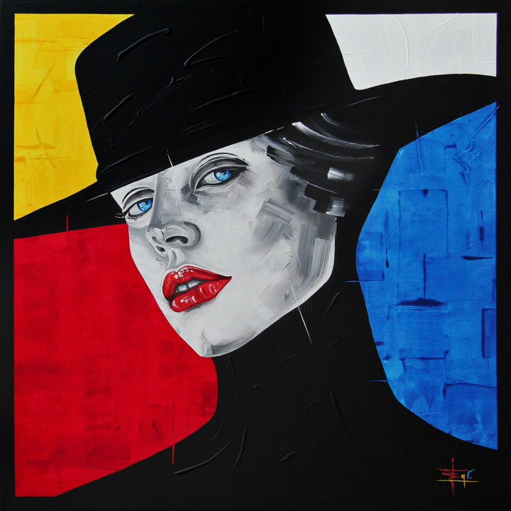 Painting titled "MISS MONDRIAN" by Egidio Gariano, Original Artwork, Acrylic Mounted on Wood Stretcher frame