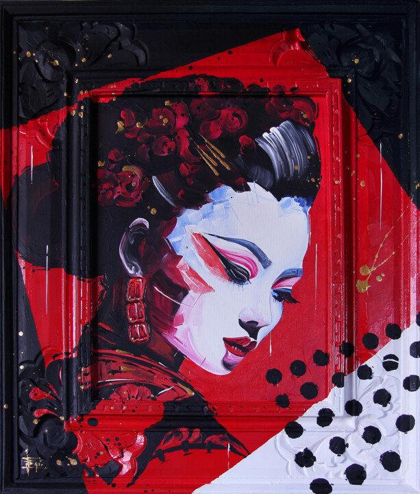 Painting titled "GEISHA" by Egidio Gariano, Original Artwork, Acrylic Mounted on Wood Stretcher frame