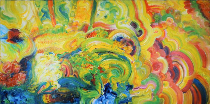 Painting titled "Rainbow Bird. Conte…" by Egle Simenaite Vlachaki, Original Artwork, Oil
