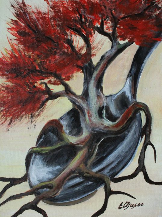 Painting titled "Spoon tree" by Egle Ojasoo, Original Art, Acrylic