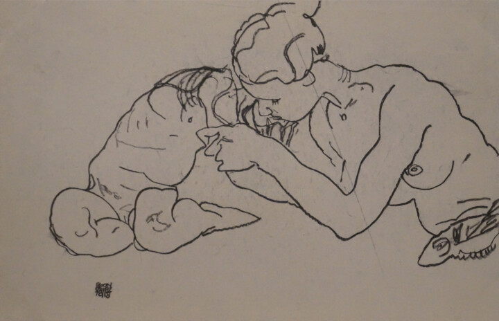 Incisioni, stampe intitolato "Zwei Sich (unica op…" da Egon Schiele, Opera d'arte originale, Litografia
