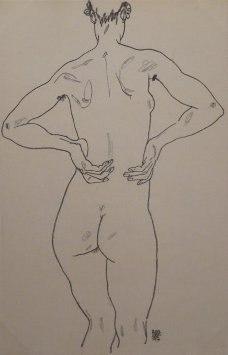 Printmaking titled "Weiblicher Ruckenak…" by Egon Schiele, Original Artwork, Lithography